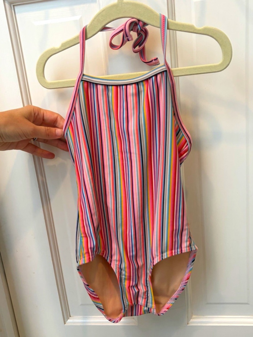 Toobydoo Girls Striped Multicolor Halter Lined One Piece Swimsuit Size 3-4Y